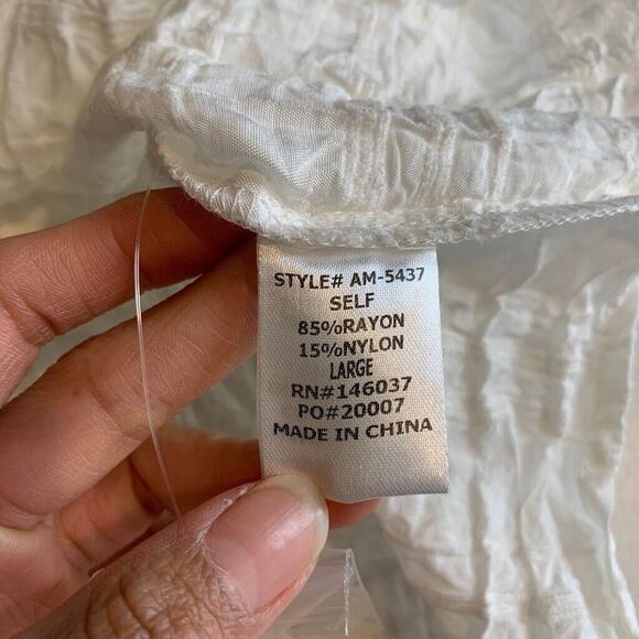 G.P.D. Blouse Womens L Large White Crinkled Button Front Tie Waist Long Sleeve - Picture 8 of 10